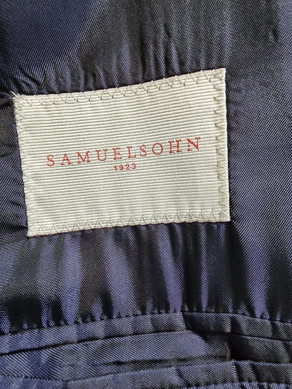 Samuelsohn 43L Navy Herringbone Wool Blazer Sport Coat Canada 2 Button Luxury